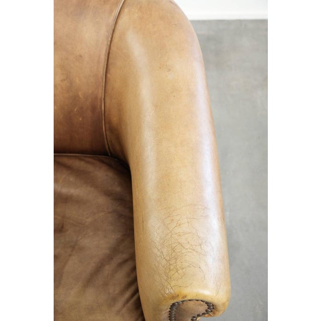 Brown Vintage English-Style Cowhide Leather Club Armchair For Sale - Image 8 of 15