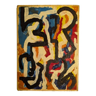 Vintage Double-Sided Painting, CoBrA-Style Abstraction & Mystical Figures 1950s For Sale