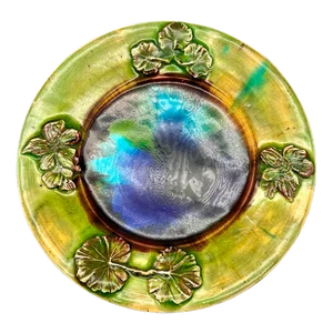 Early 21st Century Studio Pottery Sage Leaves Majolica Decorative Plate Green & Blue