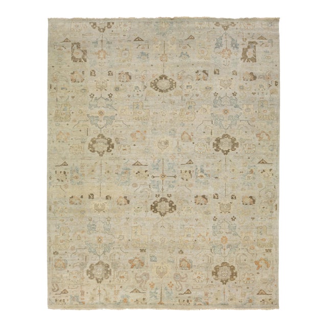Modern Artisan Collection Indian Room Size Wool Rug in Beige For Sale