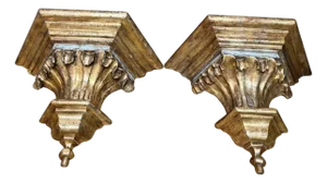 Pair of Italian Neoclassical Giltwood Style Bracket Shelves