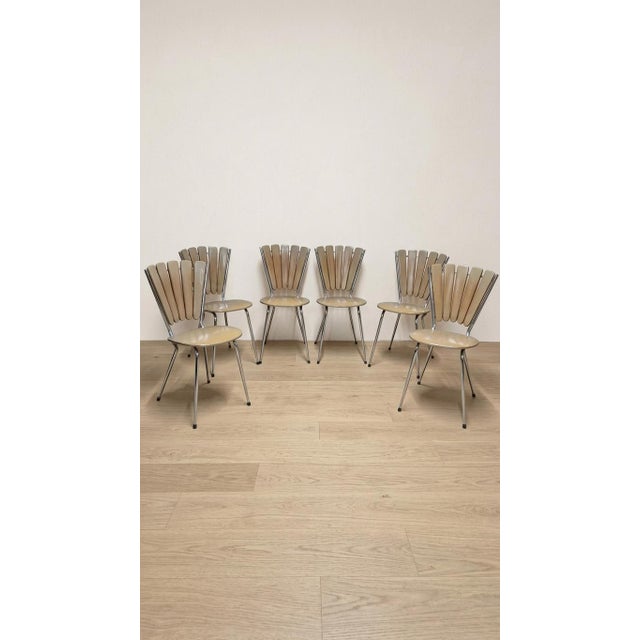 Vintage Fan-Back Dining Chairs with Beige Leatherette Upholstery, 1960s, Set of 6 For Sale - Image 17 of 18