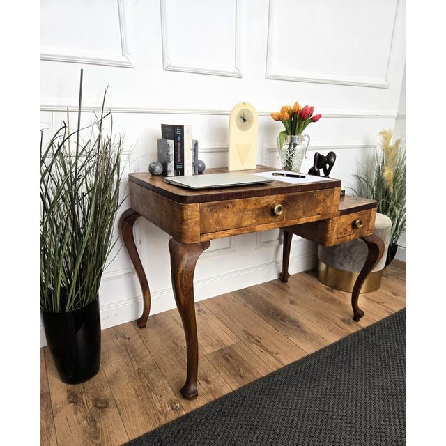 Mid-Century Modern Italian Art Deco Walnut Burl Desk, 1960s For Sale - Image 4 of 10