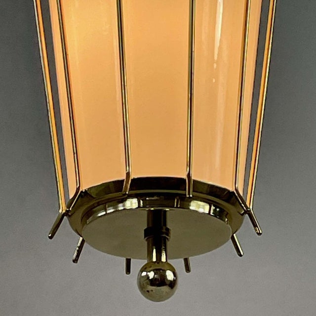Swedish Opaline Glass and Brass Caged Lantern Pendant, 1950s For Sale - Image 12 of 16