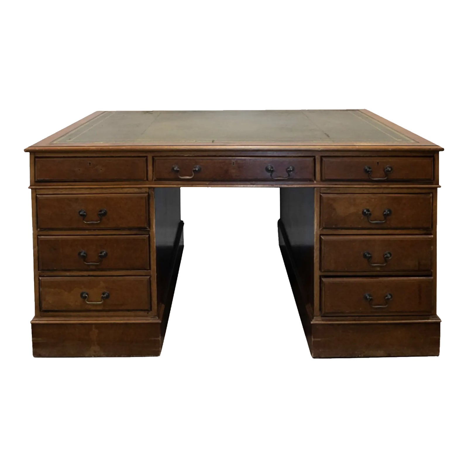 Early 20th Century Vintage Georgian Pedestal Desk With Green Gilt ...
