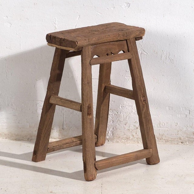 Wood Antique Asian Stool in Elm, 1900s For Sale - Image 7 of 7
