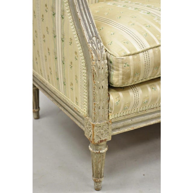 Antique French Louis XVI Style Cream Distress Painted Petite Canape Settee Sofa For Sale - Image 11 of 18