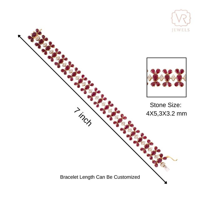 Vintage-Inspired 20.96 CTW Pigeon Red Ruby Statement Beacelet for Women in 14k Gold For Sale - Image 9 of 13