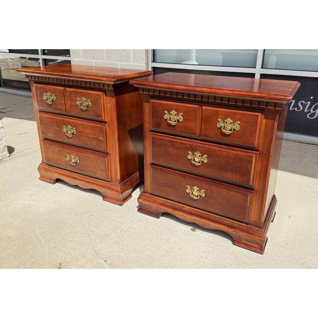 Pair of Chippendale Style Three Drawer Nightstands For Sale - Image 4 of 13