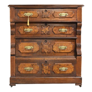 Antique Eastlake Style Carved Oak Chest of Drawers Entryway Console For Sale