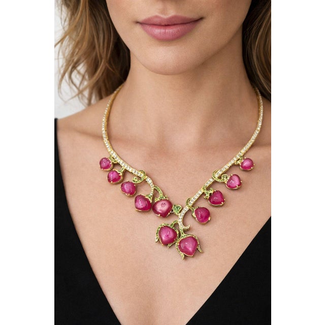 Bochic “Capri” Vintage Natural Ruby, White Topaz & Peridot Necklace For Sale - Image 9 of 9