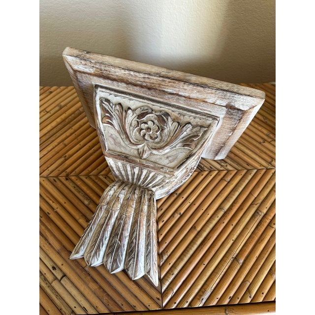 Vintage Handcarved Whitewashed Wood Corbel Wall Shelf For Sale - Image 13 of 14