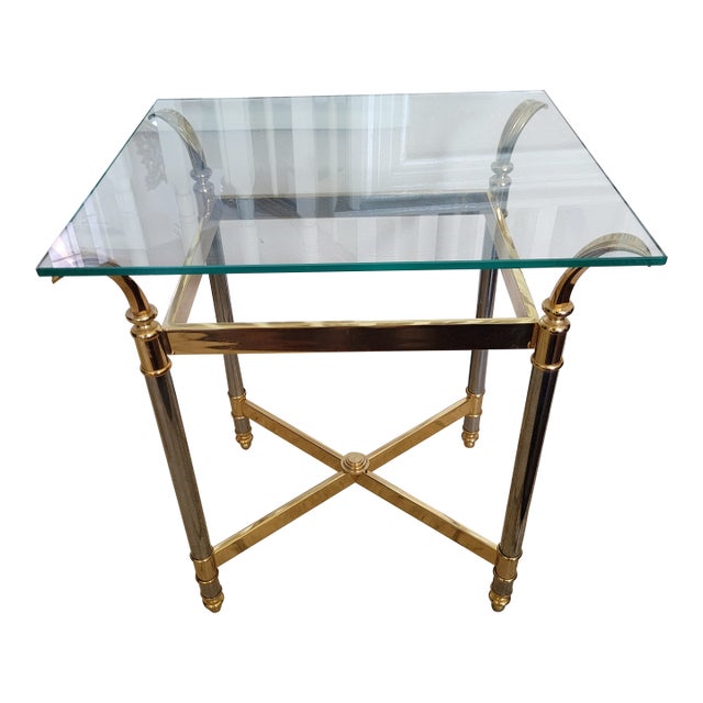Mid 20th Century Brass and Glass Side Table For Sale