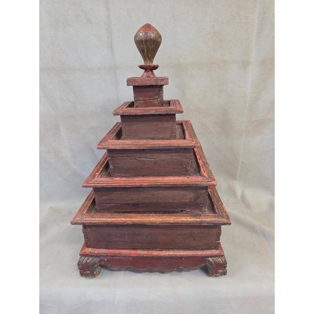 Vintage Sumatra, Indonesia Lacquer Pyramid Shaped Jewelry Box With Five Drawers For Sale - Image 13 of 13