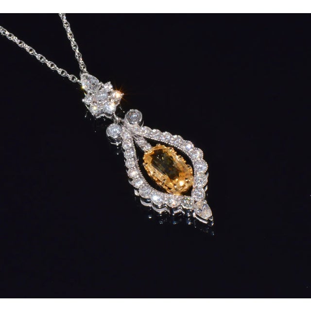 GIA Natural 4.54Cts VS F Diamond No Heat Sapphire 18K Solid Gold Pendant For Sale - Image 4 of 9