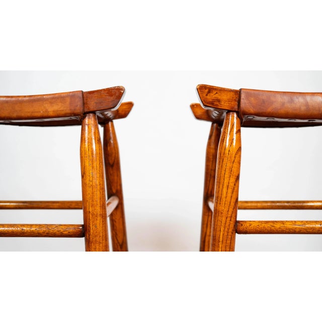 Mid-Century Modern Vintage Danish Modern Cognac Leather Stools - A Pair For Sale - Image 3 of 18