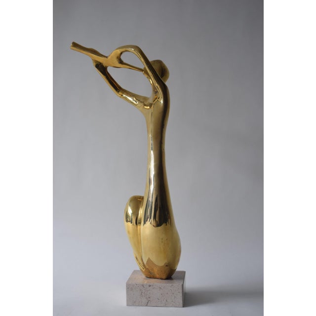 Abstract Brass Musician Sculpture on Travertine Base, 1980s For Sale - Image 4 of 11