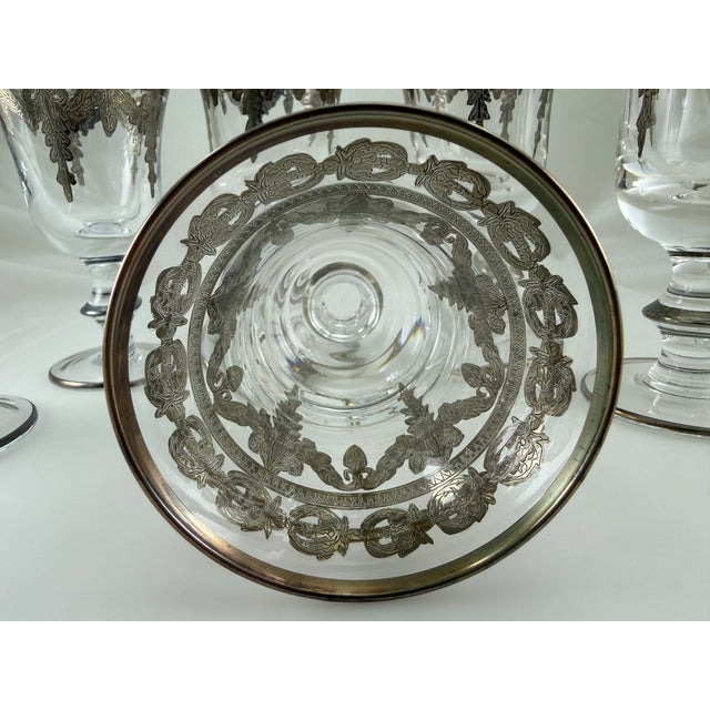 1980s Vintage Arte Italica Vetro Silver Wine (2) and Water Goblet (4) Italy - Set of 6 For Sale - Image 5 of 6