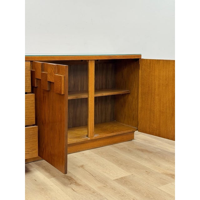 Vintage Buffet Lane Staccato Brutalist MCM Sideboard Collectible Glass Top For Sale - Image 15 of 17