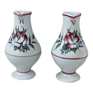 French Faience Oil & Vinegar Pitchers For Sale