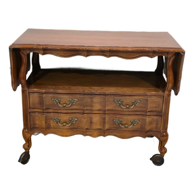1970s Thomasville French Provincial Louis XV Pecan Buffet Server or Bar Cabinet For Sale
