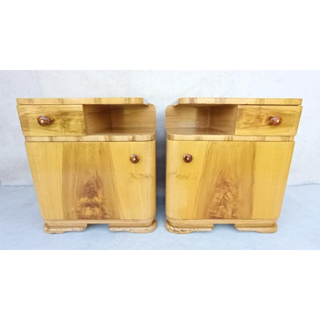 Mid-Century Modern Art Deco Bedside Tables by Jindřich Halabala for Up Závody, 1950s, Set of 2 For Sale - Image 3 of 18