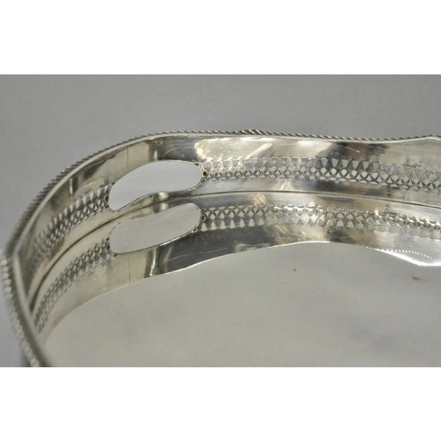Antique English Edwardian Silver Plated Oval Bar Serving Tray W/ Raised Gallery For Sale In Philadelphia - Image 6 of 12