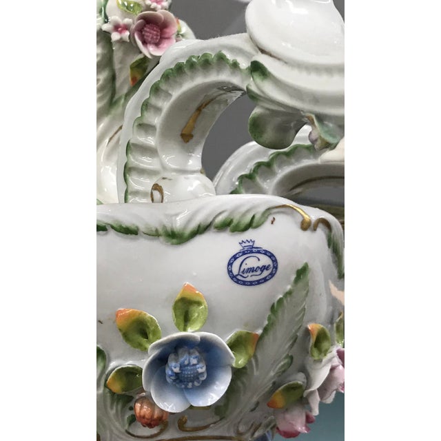 1950s Vintage 1950s French Limoges Paris Porcelain Shabby Chic 6 Arm Chandelier For Sale - Image 5 of 10