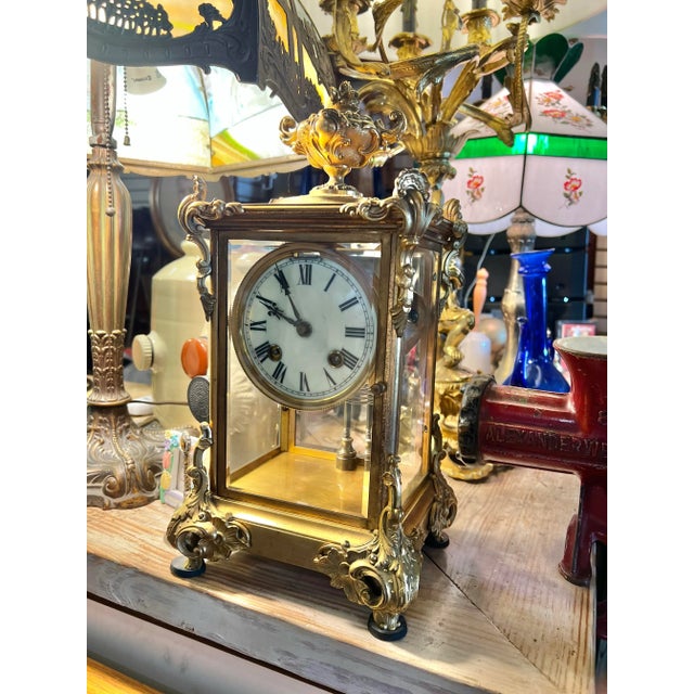 Early 20th Century Vintage Ansonia Brass Mantle Clock For Sale - Image 5 of 9