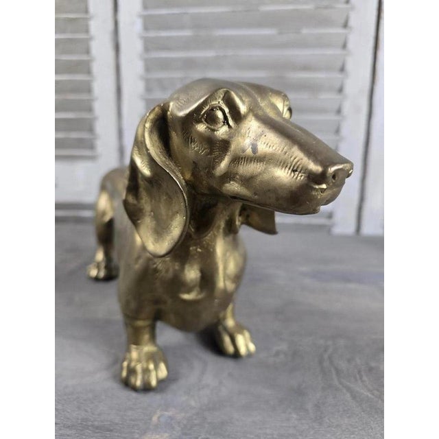 Metal Bronze Dachshund Dog Sculpture with Polished Gold Finish For Sale - Image 7 of 14