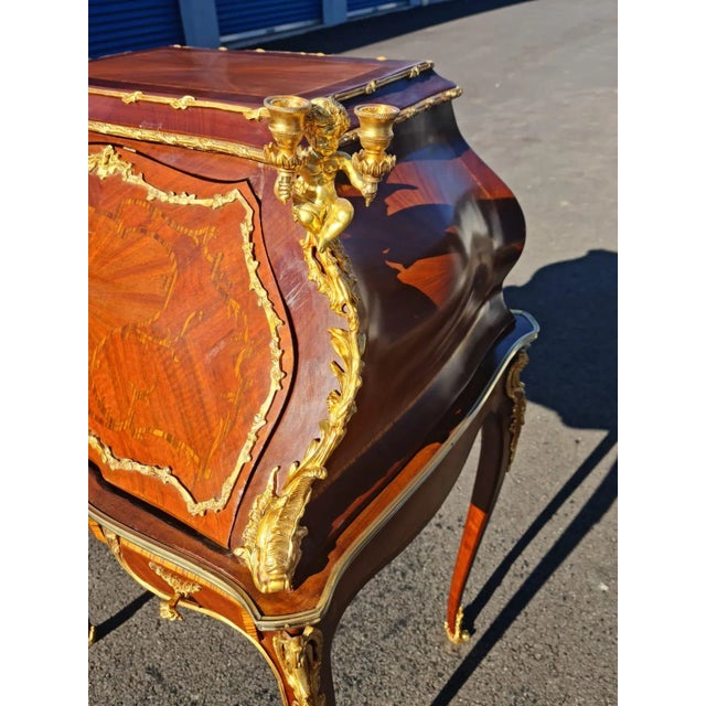Chestnut New French Louis XV Style Gilt Bronze Writing Secretary Desk/ Table for Home and Office. For Sale - Image 8 of 12
