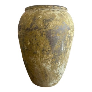 Mediterranean Mustard Colored Olive Jar, Terracotta, Rustic For Sale