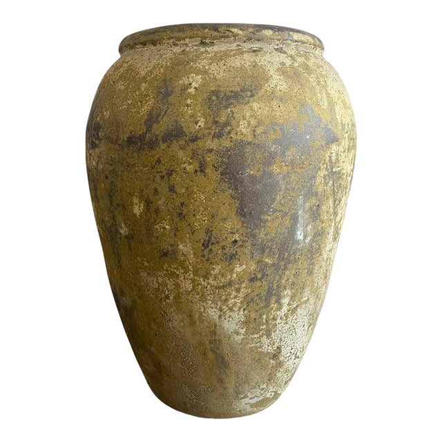 Mediterranean Mustard Colored Olive Jar, Terracotta, Rustic For Sale