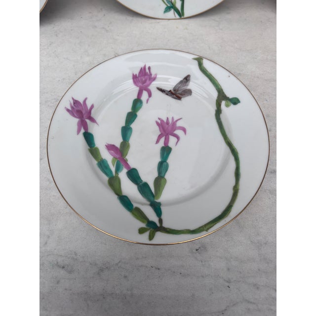French Set of 4 Porcelain Plates Butterfly & Flowers Circa 1890. 8.8 inches diameter. with butterflies , clover and thistle.