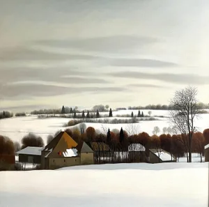 Claude Sauthier, Fortified Farm of Soujet, Oil on Canvas, 1970s