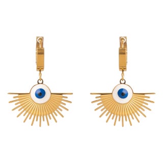 Radiant Evil Eye Gold Earrings, A Pair For Sale