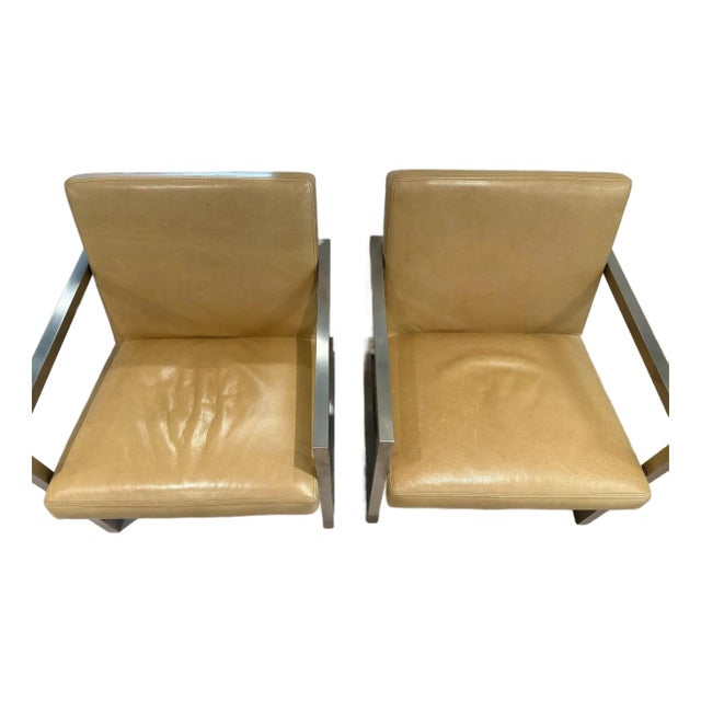 Set of Stainless Steel and Leather Accent Chairs For Sale