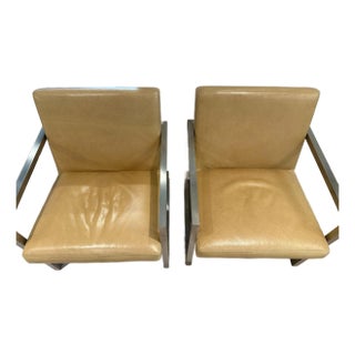 Stainless Steel and Leather Accent Chairs - Price Per Chair For Sale