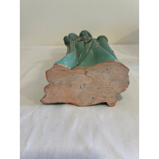 Vintage Terracotta Angel Candle Holder Sculpture With Verdigris Patina For Sale - Image 15 of 15