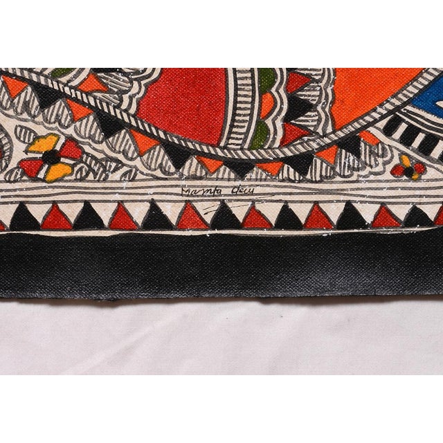 Traditional Mamta Devi (2016 National Award Recipient) – Hand-Painted Madhubani Folk Painting of Goddess Durga With Intricate Traditional Motifs For Sale - Image 3 of 4
