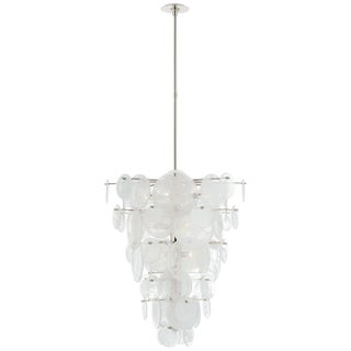AERIN for Visual Comfort Signature Loire Cascading Chandelier in Polished Nickel with White Strie Glass For Sale