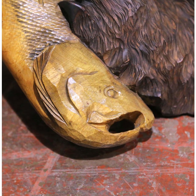 Late 19th Century 19th Century German Black Forest Walnut Bear and Fish Carved Wall Sculpture For Sale - Image 5 of 6