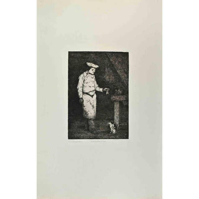 Le Déjeuner du Chat is an artwork realized by Théodule Ribot in the 1870s. Etching. Good conditions. Realized for the...