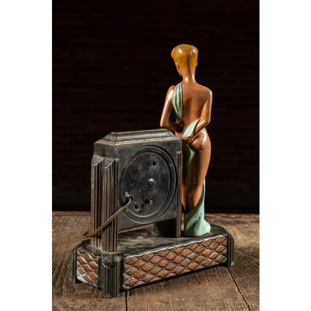 Metal Art Deco Figural Electric Mantel Clock by Sessions For Sale - Image 7 of 9