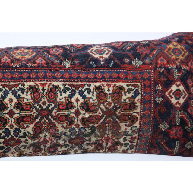 Textile Antique Primitive Beige & Blue Persian Seneh Rug Pillow For Sale - Image 7 of 11