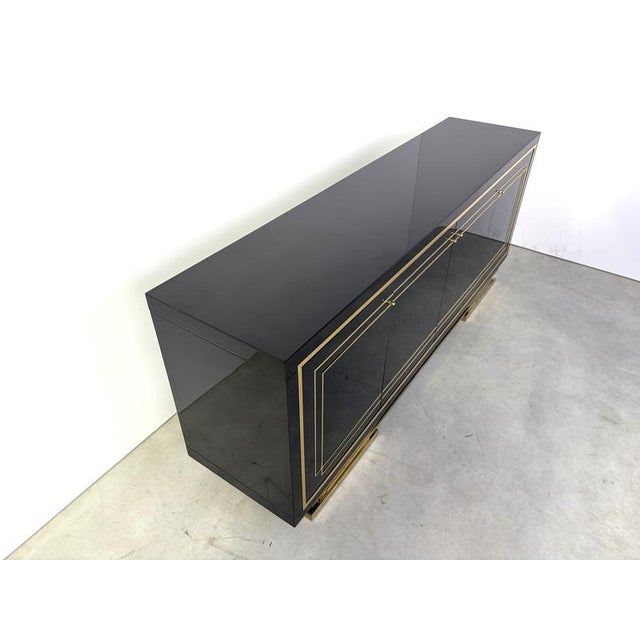 Vintage Black Lacquered and Brass Sideboard, 1980s For Sale - Image 10 of 14