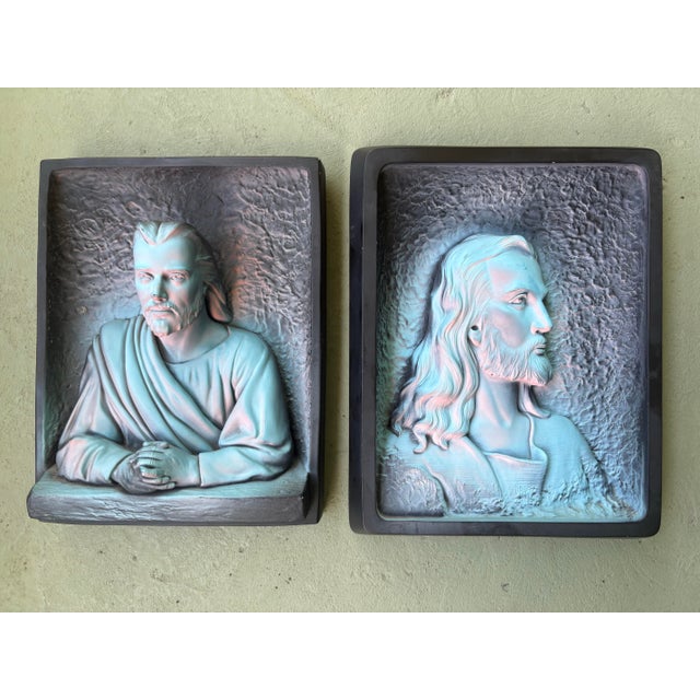 Mid 20th Century Pair of Vintage Mid-Century Modern Religious Relief Wall Plaques “Messiah” & “Prince of Peace” by Victor For Sale - Image 5 of 12