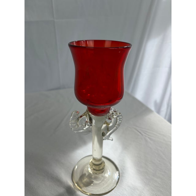 Glass Signed 1976 Murano Ruby Glass Candlestick by Robert Levin For Sale - Image 7 of 10