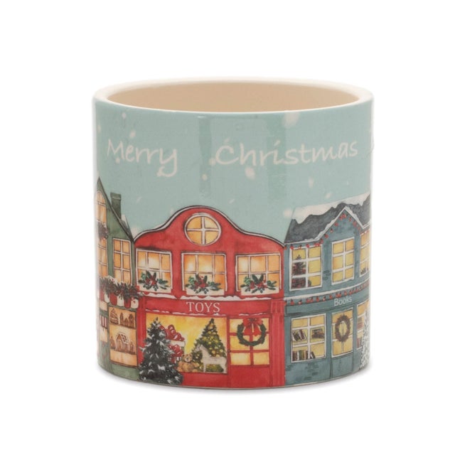 Kenneth Ludwig Chicago Merry Christmas Village Planter (Set of 2) For Sale - Image 4 of 5