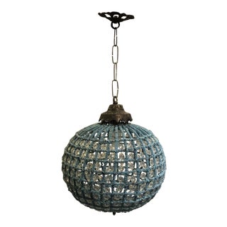 1960s European Beaded Chandelier Aqua Color Sphere Shape For Sale